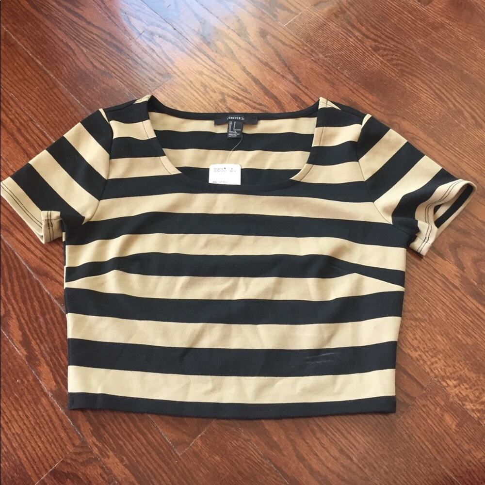 FOREVER 21 Stripe Black  and Taupe Crop Top NWOT